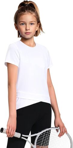 JOCMIC Girls Athletic Shirts Short Sleeve Cross Design Tshirt Yoga Gym Tee Tops for Kids in Kuwait