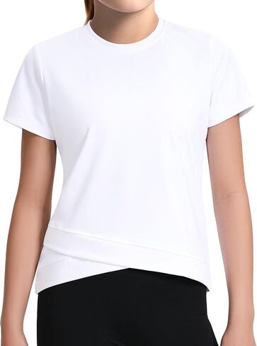 JOCMIC Girls Athletic Shirts Short Sleeve Cross Design Tshirt Yoga Gym Tee Tops for Kids in Kuwait