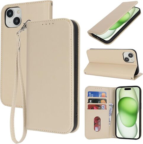 Jaorty Fit for iPhone 15 Plus 5G Phone Case Wallet with Wrist Strap for Women Men,Wallet Case for iPhone 14 Plus with Card Holder,Cash Pocket PU Leather Strong Magnetic with Kickstand,6.7" Black in Saudi Arabia