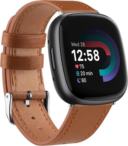 Leather Band for Fitbit Versa 4 / Versa 3 Bands, Fitbit Sense 2 / Sense Bands Women Men, Classic Soft Genuine Leather Straps Replacement Wristband for Fitbit Versa 4 / Sense 2 Smartwatch in Saudi Arabia