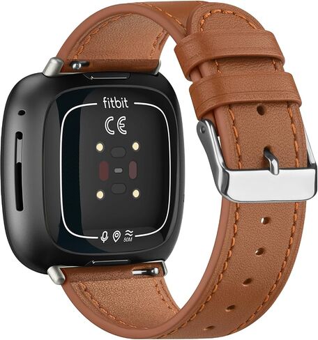 Leather Band for Fitbit Versa 4 / Versa 3 Bands, Fitbit Sense 2 / Sense Bands Women Men, Classic Soft Genuine Leather Straps Replacement Wristband for Fitbit Versa 4 / Sense 2 Smartwatch in Saudi Arabia