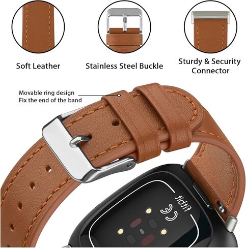 Leather Band for Fitbit Versa 4 / Versa 3 Bands, Fitbit Sense 2 / Sense Bands Women Men, Classic Soft Genuine Leather Straps Replacement Wristband for Fitbit Versa 4 / Sense 2 Smartwatch in Saudi Arabia