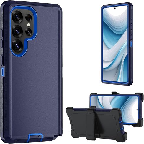 for Samsung Galaxy S25 Ultra case, S25 Ultra Heavy Duty case,with A Tempered Glass Screen Protector, [Military Grade Protective ] [Shockproof] [Dropproof] [Dust-Proof] (with Belt Clip-Black) in Saudi Arabia
