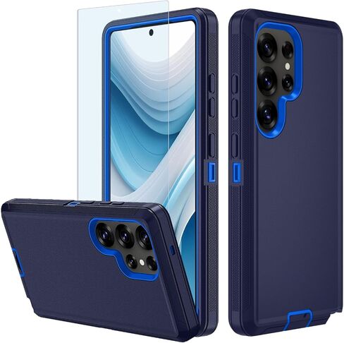 for Samsung Galaxy S25 Ultra case, S25 Ultra Heavy Duty case,with A Tempered Glass Screen Protector, [Military Grade Protective ] [Shockproof] [Dropproof] [Dust-Proof] (with Belt Clip-Black) in Saudi Arabia