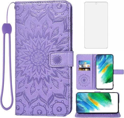 Asuwish Phone Case for Samsung Galaxy S21 FE Gaxaly S 21 FE 5G Wallet with Tempered Glass Screen Protector Leather Slim Flip Cover Card Holder Stand Cell Glaxay S21FE5G UW S21FE 21S G5 Women Purple in Saudi Arabia