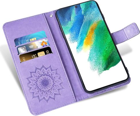 Asuwish Phone Case for Samsung Galaxy S21 FE Gaxaly S 21 FE 5G Wallet with Tempered Glass Screen Protector Leather Slim Flip Cover Card Holder Stand Cell Glaxay S21FE5G UW S21FE 21S G5 Women Purple in Saudi Arabia