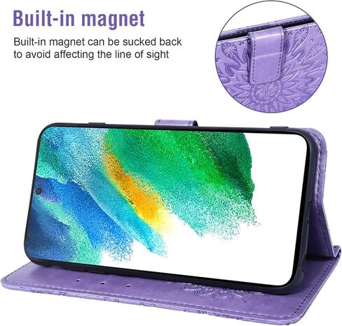 Asuwish Phone Case for Samsung Galaxy S21 FE Gaxaly S 21 FE 5G Wallet with Tempered Glass Screen Protector Leather Slim Flip Cover Card Holder Stand Cell Glaxay S21FE5G UW S21FE 21S G5 Women Purple in Saudi Arabia