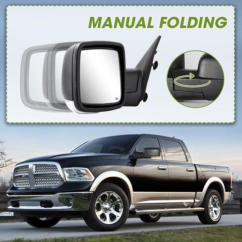Driver Side Mirror for 2009-2018 Ram 1500 2010-2018 Ram 2500 3500 2019-2024 1500 Classic Ram Tow Mirror Power Heated Turn Signal Puddle Light Manual Folding-Left (Textured Black) in Kuwait