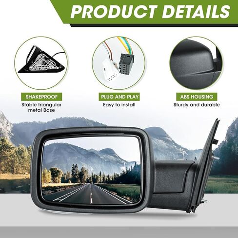 Driver Side Mirror for 2009-2018 Ram 1500 2010-2018 Ram 2500 3500 2019-2024 1500 Classic Ram Tow Mirror Power Heated Turn Signal Puddle Light Manual Folding-Left (Textured Black) in Kuwait
