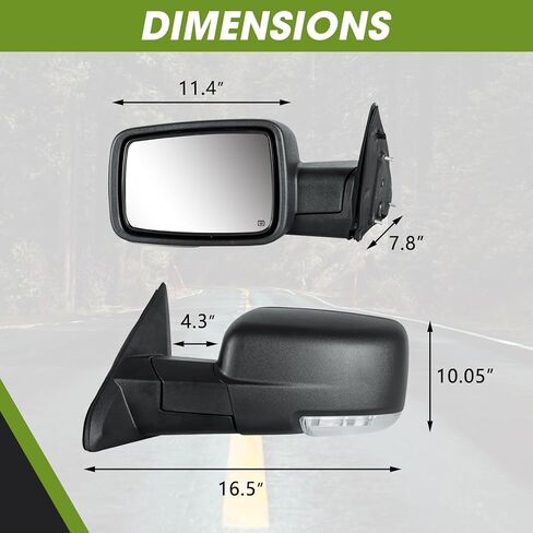 Driver Side Mirror for 2009-2018 Ram 1500 2010-2018 Ram 2500 3500 2019-2024 1500 Classic Ram Tow Mirror Power Heated Turn Signal Puddle Light Manual Folding-Left (Textured Black) in Kuwait