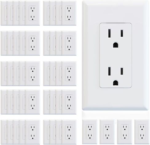 Elegrp Matte White Decorator Decorator Outlet Outlet Outlet Electrical Wall Agtlet ، 15A 125V ، 2 Pole 3 Wire ، غير مقاوم للعبث ، NEMA 5-15R ، أرضية ذاتية ، شملت لوحة الحائط ، UL مدرجة ، 10 حزمة in Kuwait
