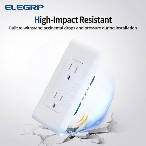 Elegrp Matte White Decorator Decorator Outlet Outlet Outlet Electrical Wall Agtlet ، 15A 125V ، 2 Pole 3 Wire ، غير مقاوم للعبث ، NEMA 5-15R ، أرضية ذاتية ، شملت لوحة الحائط ، UL مدرجة ، 10 حزمة in Kuwait