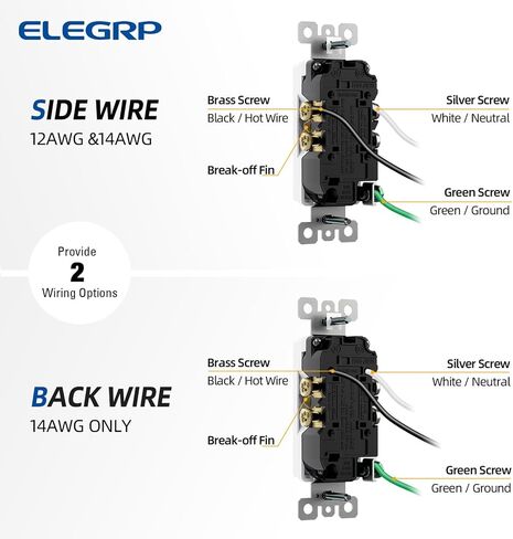 Elegrp Matte White Decorator Decorator Outlet Outlet Outlet Electrical Wall Agtlet ، 15A 125V ، 2 Pole 3 Wire ، غير مقاوم للعبث ، NEMA 5-15R ، أرضية ذاتية ، شملت لوحة الحائط ، UL مدرجة ، 10 حزمة in Kuwait