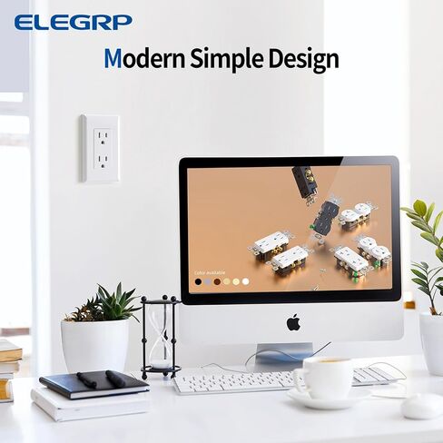 Elegrp Matte White Decorator Decorator Outlet Outlet Outlet Electrical Wall Agtlet ، 15A 125V ، 2 Pole 3 Wire ، غير مقاوم للعبث ، NEMA 5-15R ، أرضية ذاتية ، شملت لوحة الحائط ، UL مدرجة ، 10 حزمة in Kuwait