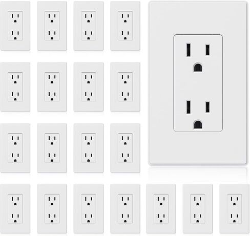 Elegrp Matte White Decorator Decorator Outlet Outlet Outlet Electrical Wall Agtlet ، 15A 125V ، 2 Pole 3 Wire ، غير مقاوم للعبث ، NEMA 5-15R ، أرضية ذاتية ، شملت لوحة الحائط ، UL مدرجة ، 10 حزمة in Kuwait