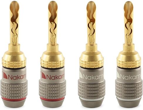 Nakamichi Fanlock Excel Series 24K Gold Plated BFA Banana Plug 10 AWG-18 AWG Gauge Size 4mm للمكبرات الصوت مضخم صوت Hi-Fi Stereo Home Home Cable Cable Audio Audio Cable Quick Cable ، 2 PCS (1-pair) in Kuwait