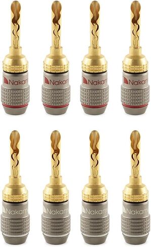Nakamichi Fanlock Excel Series 24K Gold Plated BFA Banana Plug 10 AWG-18 AWG Gauge Size 4mm للمكبرات الصوت مضخم صوت Hi-Fi Stereo Home Home Cable Cable Audio Audio Cable Quick Cable ، 2 PCS (1-pair) in Kuwait