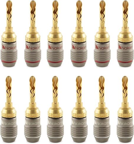 Nakamichi Fanlock Excel Series 24K Gold Plated BFA Banana Plug 10 AWG-18 AWG Gauge Size 4mm للمكبرات الصوت مضخم صوت Hi-Fi Stereo Home Home Cable Cable Audio Audio Cable Quick Cable ، 2 PCS (1-pair) in Kuwait