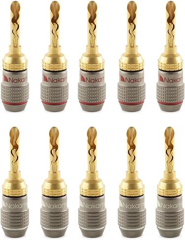 Nakamichi Fanlock Excel Series 24K Gold Plated BFA Banana Plug 10 AWG-18 AWG Gauge Size 4mm للمكبرات الصوت مضخم صوت Hi-Fi Stereo Home Home Cable Cable Audio Audio Cable Quick Cable ، 2 PCS (1-pair) in Kuwait