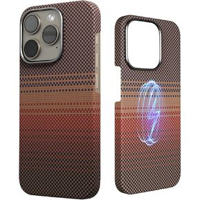 Real Aramid Fiber Case for iPhone 15 Pro [6.1 inch] Compatible with MagSafe,600D Aramid Fiber Weave,Thin & Light Case with a Caseless Feel,Carbon Fiber Textures Design Kevlar Case (Sunset)
