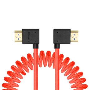 Uonecn Left Angle to Right Angle HDMI 2.1 Cable for Atomos Ninja V, Portkeys BM5, 48Gbps 8K Braided Coiled HDMI Cord for Sony A7iv, Z-CAM F6, Z-Cam E2 Pro Cameras Red 30-50cm(12in-19.7in)