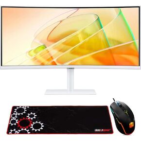 SAMSUNG 34" ViewFinity S65TC Ultra-WQHD 100Hz AMD FreeSync HDR10 Curved Monitor Bundle with Deco Gear Wired Gaming Mouse + Large Extended Pro Gaming Mouse Pad Water Resistant