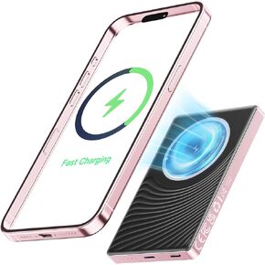 Ultra Slim Magnetic Power Bank for iPhone Battery Pack, Wireless Portable Charger 10000mAh, 20W Fast Charging Powerbank Compatible with iPhone 16/15/14/13/12 Pro/Plus/Pro Max Series, Rose Pink