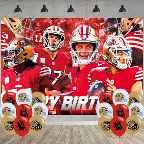ELZEM 49ers Birthday Party Decoration, San Francisco Party Photo Background 5 x 3 FT, 18 Pcs Football Balloons, Blue Vinyl & Latex Material