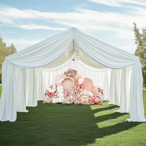 60ftx20ft Ivory Backdrop Ceiling Drapes,12Panels 20ft Height Wrinkle Free Tent Draping Curtains, Fabric Drapery Ceiling Drapes for Wedding Ceremony Birthday Theme Parties with Rod Pocket