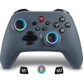 BINBOKPLAY Switch Controller, Wireless Switch Pro Controller for Switch/Switch Lite/Switch OLED, RGB Adjustable LED Wireless Remote Gamepad with Unique Crack/Motion control/Turbo/ALPS Joystick(Gray) in Kuwait