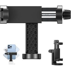 Tripod Cell Phone Holder Mount Adapter, 【1PACK】 1/4" Standard Screw Compatible with iPhone, Samsung, Galaxy Pixel, Clamp Adjustable, 360° Rotates Vertical and Horizontal AM-A (Black,1Pack)