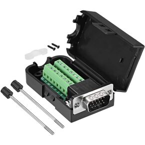 uxcell D-sub DB15 Breakout Board Connector with Case 15 Pin 3-Row Male Port Solderless Terminal Block Adapter with Thumb Screws