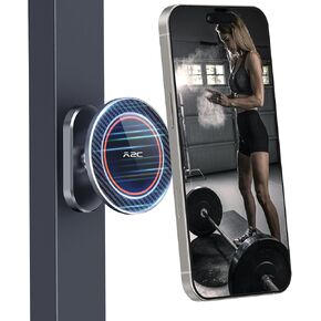 A2C Gym Magnetic Phone Holder for MagSafe [17 Strongest Magnets] All Metal Dual Magnetic Phone Holder for Gym Fitness Training Record, Compatible with iPhone 16 15 14 13 12 Series, Gray
