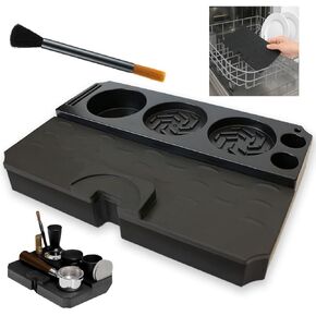 Professional Espresso Tamping Station for 51mm-58mm Tampers, Detachable Silicone Tamping Mat and Storage, Tamping Station for Breville, Coffee Tamper Mat