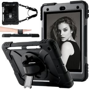 Case for iPad 9th/8th/7th Gen Case 10.2" - Shockproof, 360° Rotating Stand, Hand & Shoulder Strap, Pencil Holder (Colorful Purple)