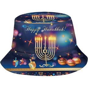 Funny Hanukkah Menorah Bucket Hat Packable Fashion Fisherman Hat Travel Beach Sun Hat
