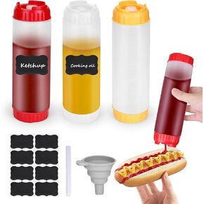 6pcs Inverted Condiment Squeeze Bottles, Leak-proof Refillable Squeeze Bottles for All Types Liquid, Plastic 16oz Fifo Squeeze Bottle for Ketchup Mustard Mayo Honey Syrup Oil