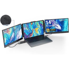 14’’ Triple Laptop Screen Extender +2-in-1 USB-A/C Video Signal Conversion Cable Adapter, Compatible with M1/M2/M3/M4 MacBook and and No Thunderbolt 4 Type C Port Laptops （Need to Download Driver）