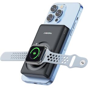 5000mAh Magnetic Power Bank, Wireless Portable Charger with Type-C & Dual Device Fast Charging, Compact & Lightweight,Compatible with iPhone 16/15/14/13/12, Watch, Wireless Headphones, White