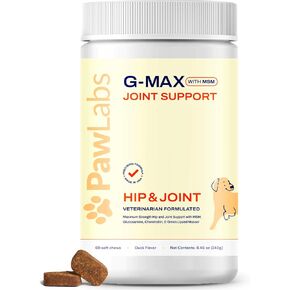 G-Max Joint Support - Maximum Strength Hip & Joint Supplement - Vet Formulated for Dog Arthritis Pain - Glucosamine, Chondroitin, MSM & Green-Lipped Mussel - Duck Flavor - 60 Soft Chews