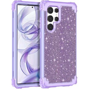 LONTECT for Galaxy S24 FE 5G Case Shockproof Three-Layer Heavy Duty Hybrid Sturdy High Impact Protective Cover Girls Women Glitter Case for Samsung Galaxy S24 FE 5G 2024,Shiny Rose Gold