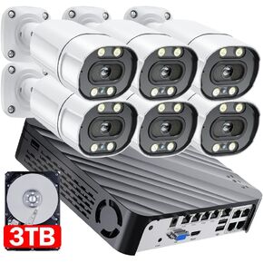 8MP 4K Security Camera System, 8CH NVR Recorder with AI Face Vehicle Detection, UHD IP PoE Cameras with Color Night, Spk Work with Xmeye Pro for Home Business Surveillance, 3TB HDD (8 Camera Kit)