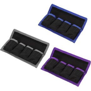 PATIKIL Camera Battery Pouch Case, 4 Pocket Nylon DSLR Battery Case Holder Storage Bag for AAA Battery and LP-E6 LP-E8 NP-FW50 EN-EL14 EN-EL15 Battery (Gray, Blue, Purple)