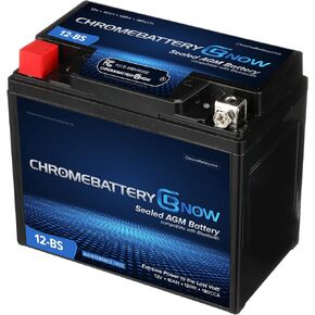 Chrome Battery Now Bluetooth YTX12-BS Maintenance-Free 12V 10Ah Battery Replacement for ATV, Motorcycle, Jet Skis, Scooter, UTV, and More - Nut and Bolt (T3) Terminal
