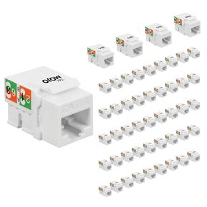 Tecmojo 90° Angled RJ45 Cat6 Keystone Jacks in White 50 Pack Compatible with 90° Angled Speed Termination Tool