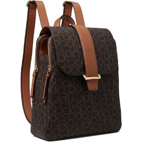 Calvin Klein Women's Leela Signature Backpack, Brown/Khaki/Caramel, Medium