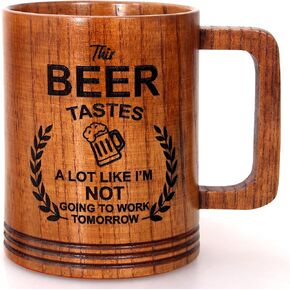 18 oz Large Wooden Beer Mug Best Wood Drinking Cup Wooden Tankard Beer Glass Stein Cup Barrel Mug for Men Women Coffee Mug Man Gift Unique Viking Mug