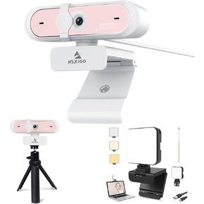 NexiGo 60FPS 1080P Webcam Kits, N660P FHD USB Web Camera with Privacy Cover and Dual Microphones, Upgraded Video Conference Lighting, Lightweight Mini Tripod, for Zoom/Skype/Teams, Pink