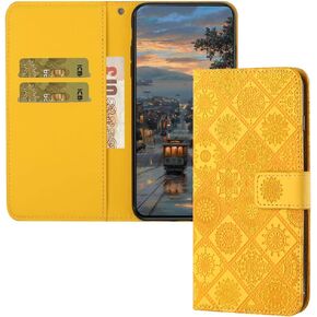 Compatible with Samsung Galaxy S23 FE Case with Card Holder Leather Flip Folio Case Retro Embossing with Kickstand Magnetic Protective Cover Wallet Case for Samsung Galaxy S23 FE Orange XCM