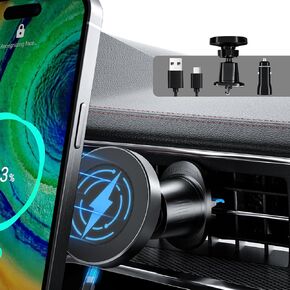 for Car Mount Charger Set, 15W Fast Magnetic Wireless Car Charger for Car Vent, for iPhone 15 Pro Max 14 13 12 Plus Charger Car Mount Case, with 20W PD QC3.0 Fast Charger Adapter